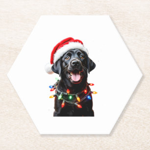 Dessous-de-verre En Papier Black Lab Labrador Christmas Tree Light Pyjama Chi