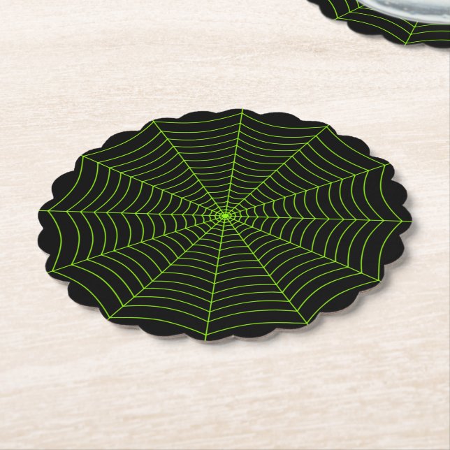 Dessous-de-verre En Papier Black neon vert toile d'araignée Halloween motif (Incliné)