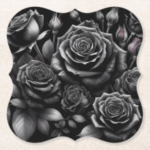 Black Rose Paper Coasters – Plus de formes disponi