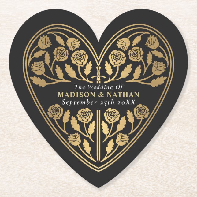 Dessous-de-verre En Papier Black Royal Medieval Gold Sword Wedding (Devant)