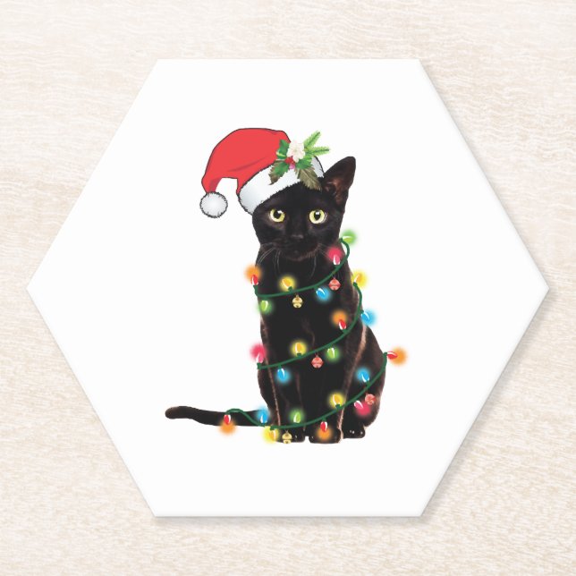 Dessous-de-verre En Papier Black Santa Cat Tangled Up (Devant)