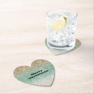 Dessous-de-verre En Papier Blanc Menthe Glam Or Paillettes