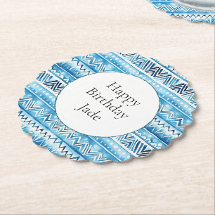 Dessous-de-verre En Papier Bleu Blanc Tribal Stripes Anniversaire