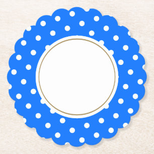 Dessous-de-verre En Papier Bleu Bleu Blanc Carrelé Pois Centre Blanc