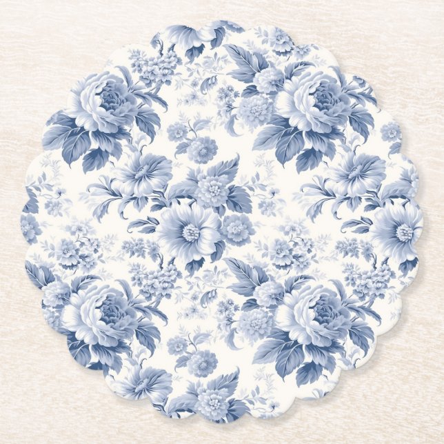 Dessous-de-verre En Papier Bleu de toile à fleurs (Devant)