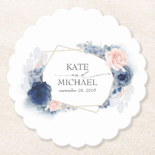 Dessous-de-verre En Papier Bleu et rose floral élégant