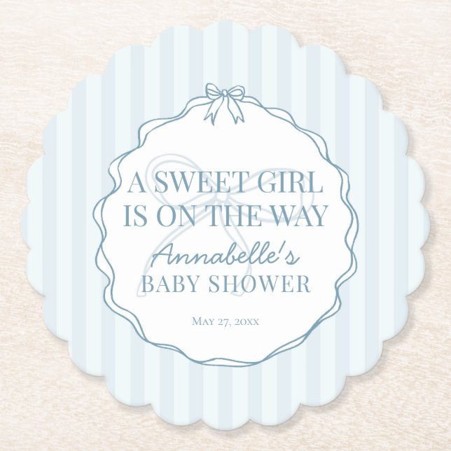 Dessous-de-verre En Papier Blue Coquette Bow Pastel Baby shower (Devant)