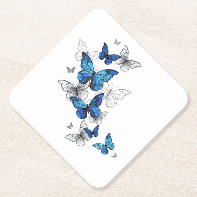 Dessous-de-verre En Papier Blue Flying Butterflies Morpho (Devant)