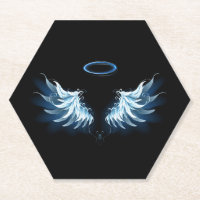Blue Glowing Angel Wings on black background