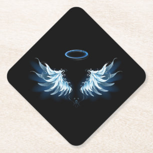 Dessous-de-verre En Papier Blue Glowing Angel Wings on black background