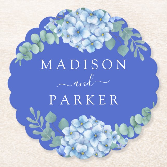 Dessous-de-verre En Papier Blue Hydrangea Floral Mariage (Devant)