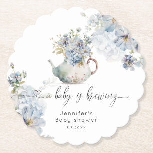 Dessous-de-verre En Papier Blue Hydrangeas bébé brasse du baby shower
