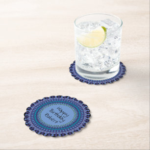 Dessous-de-verre En Papier Blue Mandala Birthday Party Ajouter un nom