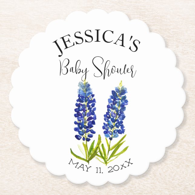 Dessous-de-verre En Papier Bluebonnets Flowers Texas Baby Shower Girl (Devant)