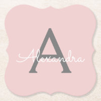 Blush Pink Grey Modern Script Girly Monogram