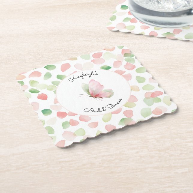 Dessous-de-verre En Papier Blush Pink Mint Floral Butterfly Bridal Shower  (Incliné)
