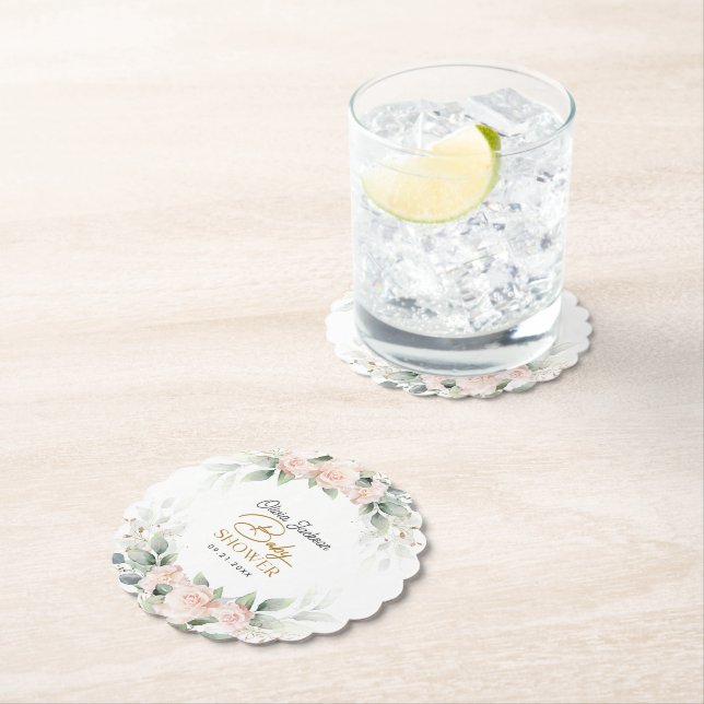 Dessous-de-verre En Papier Boho Blush Floral Eucalyptus Cadre Baby shower (En situation)