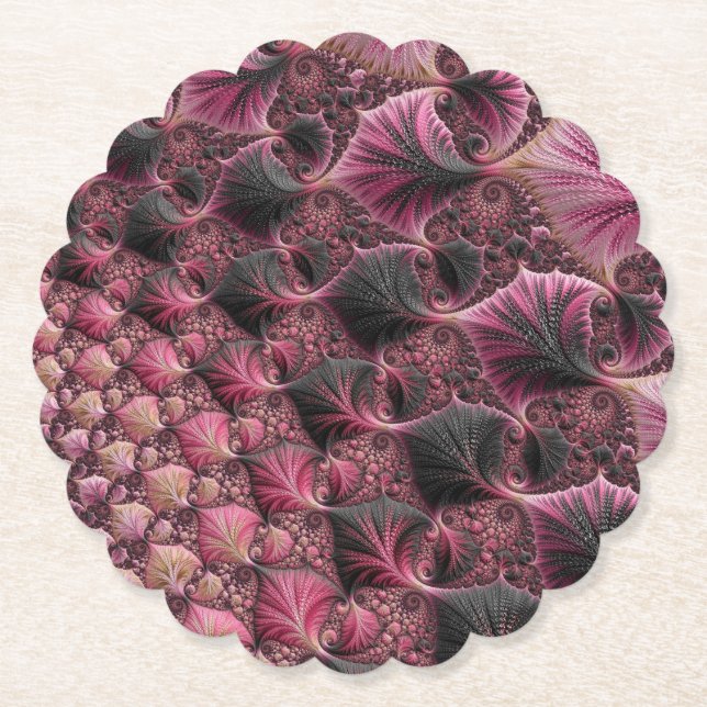 Dessous-de-verre En Papier Boho Funky Eclectique Rose Noir Abstrait Fractal (Devant)