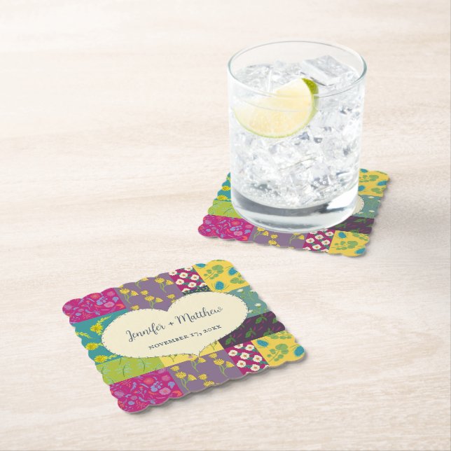 Dessous-de-verre En Papier Boho Maximalist Mariage Quilt Patchwork (En situation)