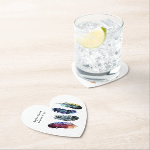 Dessous-de-verre En Papier Boho Style Aquarelle Plumes Mariage