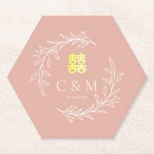 Dessous-de-verre En Papier Boho teintée feuille rose wreath moderne mariage c