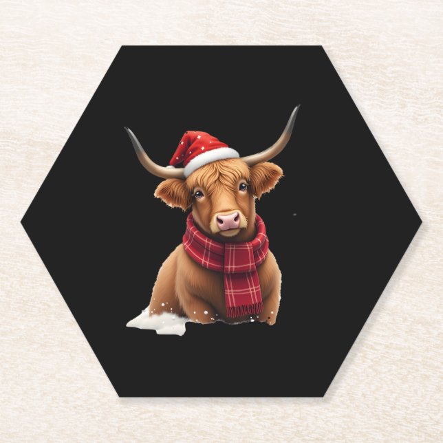 Dessous-de-verre En Papier Boho Xmas Christmas Highland Cow T-Shirt (1) (Devant)