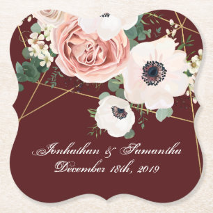 Dessous-de-verre En Papier Boire des grillades Jardin géométrique Vin Rose Bo