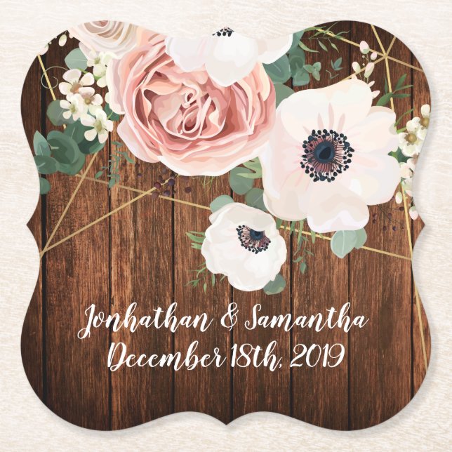 Dessous-de-verre En Papier Boire des grilles Jardin géométrique Rose Gold Gra (Devant)