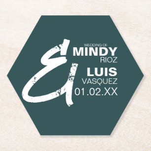 Dessous-de-verre En Papier BOLD AMPERSAND Grunge Vert Blanc Mariage
