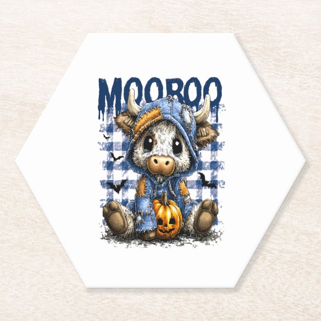 Dessous-de-verre En Papier Boo Halloween Vache Éffrayante Highland (Devant)