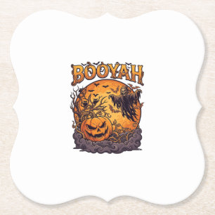 Dessous-de-verre En Papier Booyah Halloween Citrouille Faucheuse Lune Orange_