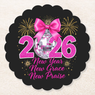 Dessous-de-verre En Papier Boule disco rose 2026 avec feux d'artifice et loua