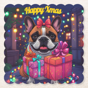 Dessous-de-verre En Papier Bouledogue français French Bulldog Noël