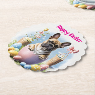 Dessous-de-verre En Papier Bouledogue français Joyeuses Pâques Bouledogue Fra
