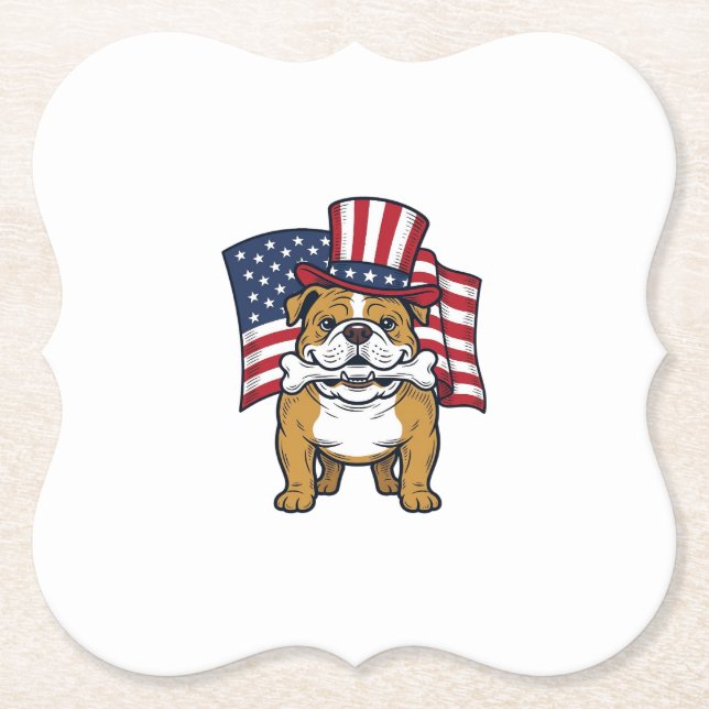 Dessous-de-verre En Papier Bouledogue Patriotique Avec Drapeau Vector Design_ (Devant)