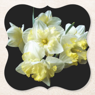 Dessous-de-verre En Papier Bouquet jaune blanc de jonquilles sur noir chic