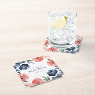 Dessous-de-verre En Papier Bouquet Mariage bleu et corail