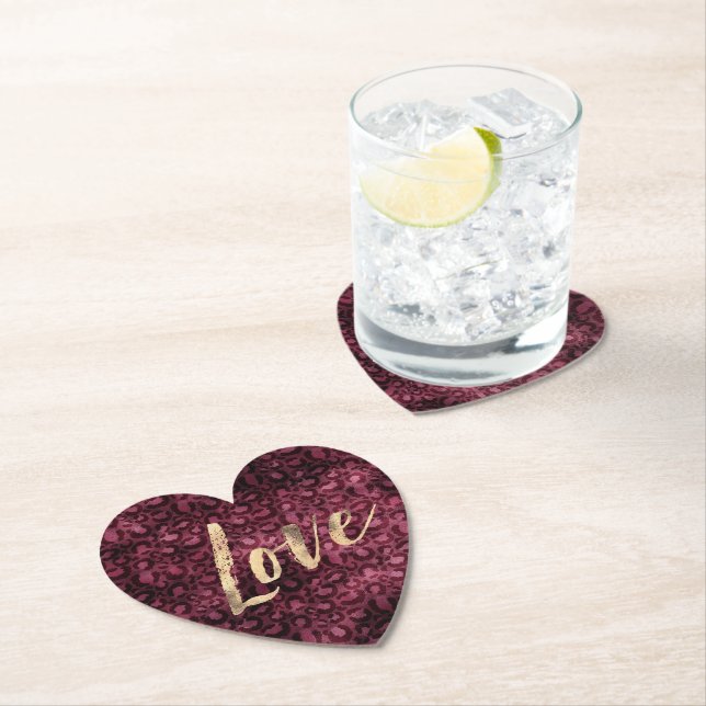 Dessous-de-verre En Papier Bourgogne Empreinte de léopard Gold Love (En situation)