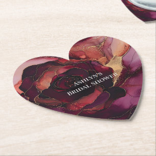 Dessous-de-verre En Papier Bourgogne Rose Or Fleurs Mariage Shower
