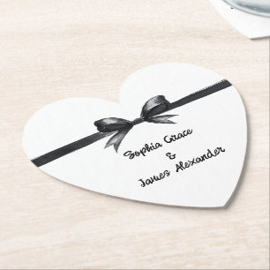 Dessous-de-verre En Papier Bow noir et blanc Mariage élégant Monochrome