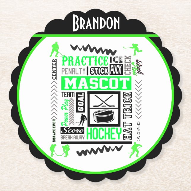 Dessous-de-verre En Papier Boys Hockey Terminologie Personnalisée Neon Green (Devant)