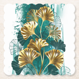 Dessous-de-verre En Papier Branche avec Feuilles d'or Ginko Biloba