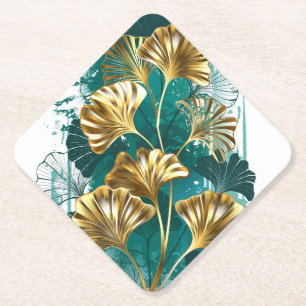 Dessous-de-verre En Papier Branche avec Feuilles d'or Ginko Biloba