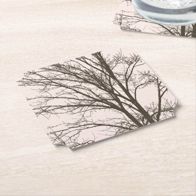 Dessous-de-verre En Papier Branches d'arbre Brown rose pâle (Incliné)