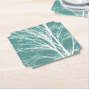 Dessous-de-verre En Papier Branches d'arbre Turquoise vert blanc nu