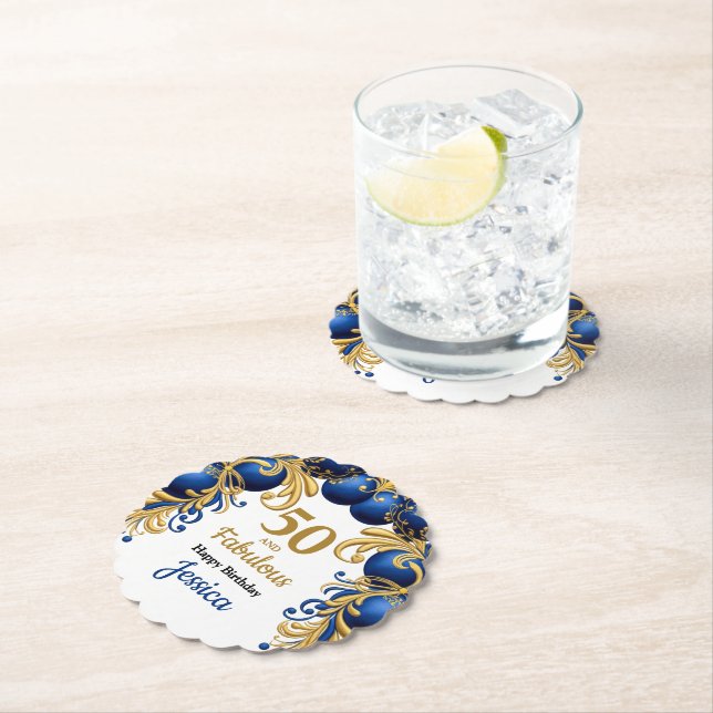 Dessous-de-verre En Papier Bright Blue and Flat Gold Birthday Party (En situation)