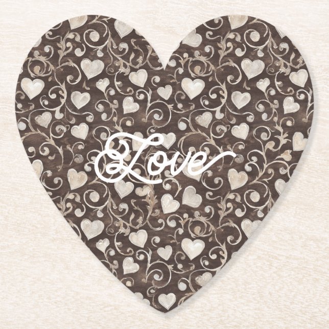 Dessous-de-verre En Papier Brown Cream Hearts (Devant)