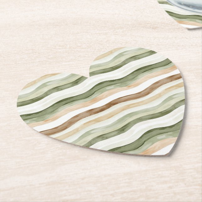 Dessous-de-verre En Papier Brun Crème Vert Rayures (Incliné)