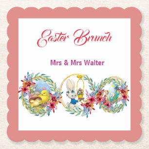 Dessous-de-verre En Papier Brunch de Pâques Bunny Chick Floral Wreath