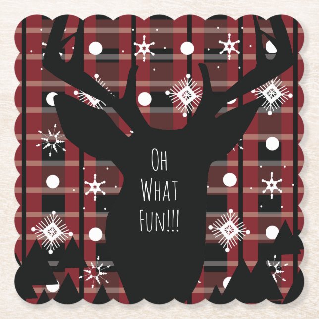 Dessous-de-verre En Papier Buffalo Plaid Deer Snowflakes Noël (Devant)